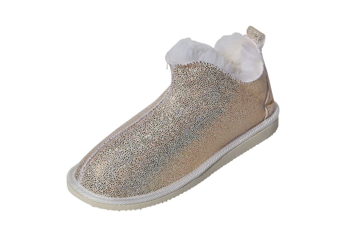 Hollert Hausschuh Damen Hüttenschuhe Cinderella Glitzer Echtleder Merino Schaffell Fellschuhe