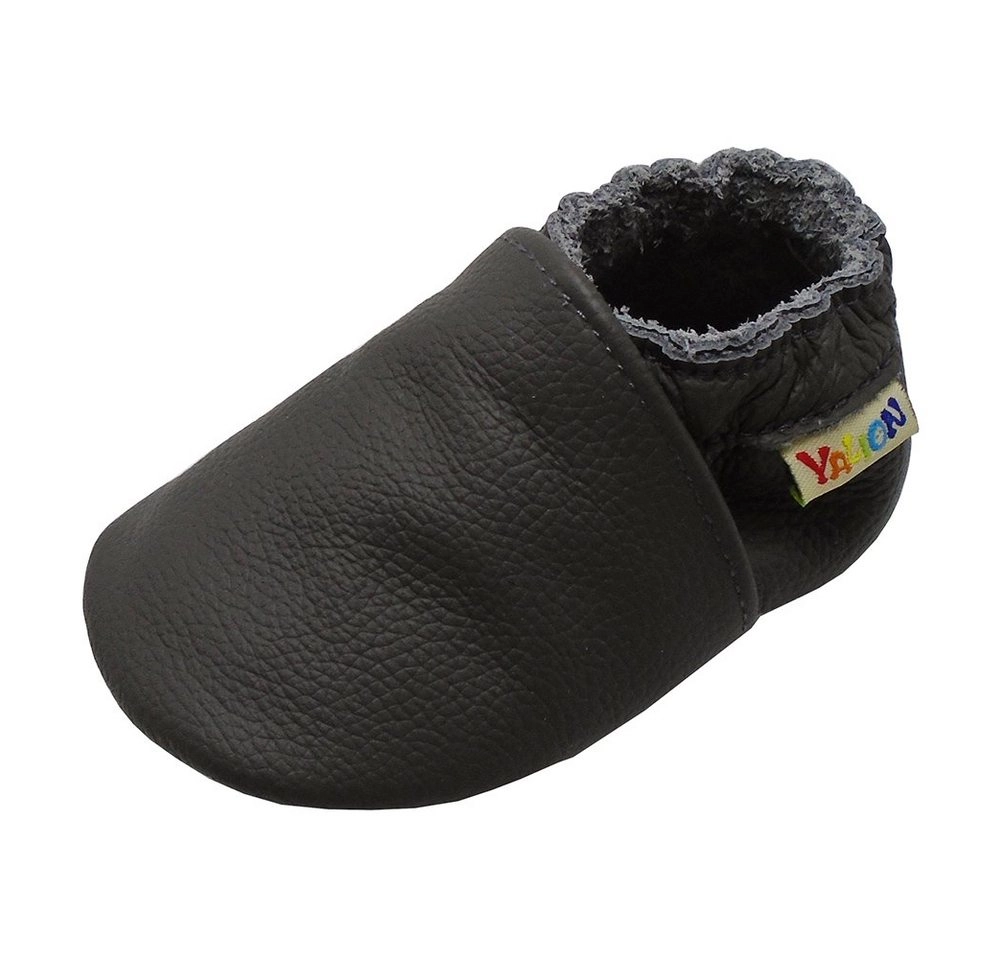 Yalion »Weiche Leder Lauflernschuhe Hausschuhe Lederpuschen Grau 100% Leder« Krabbelschuh