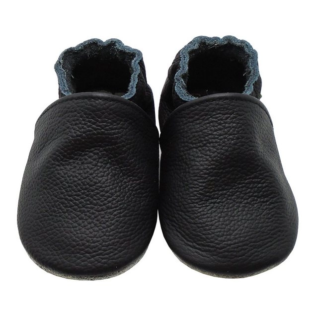 Yalion »Weiche Leder Lauflernschuhe Hausschuhe Lederpuschen Schwarz 100% Leder« Krabbelschuh