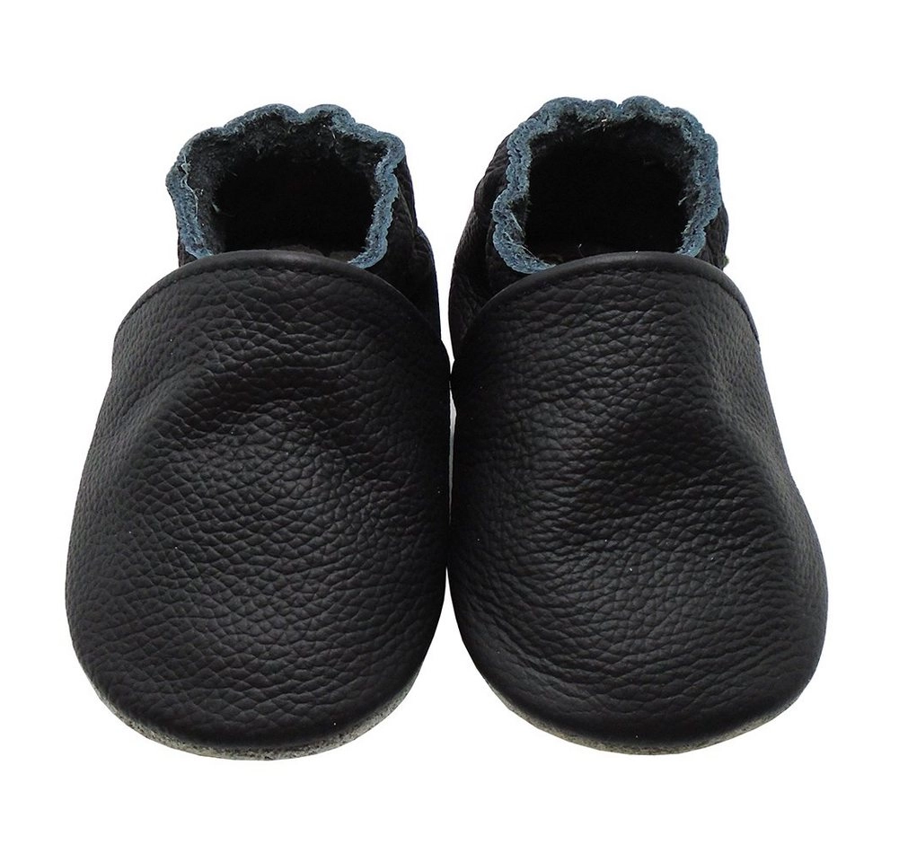 Yalion »Weiche Leder Lauflernschuhe Hausschuhe Lederpuschen Schwarz 100% Leder« Krabbelschuh