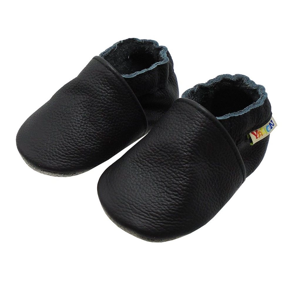 Yalion »Weiche Leder Lauflernschuhe Hausschuhe Lederpuschen Schwarz 100% Leder« Krabbelschuh