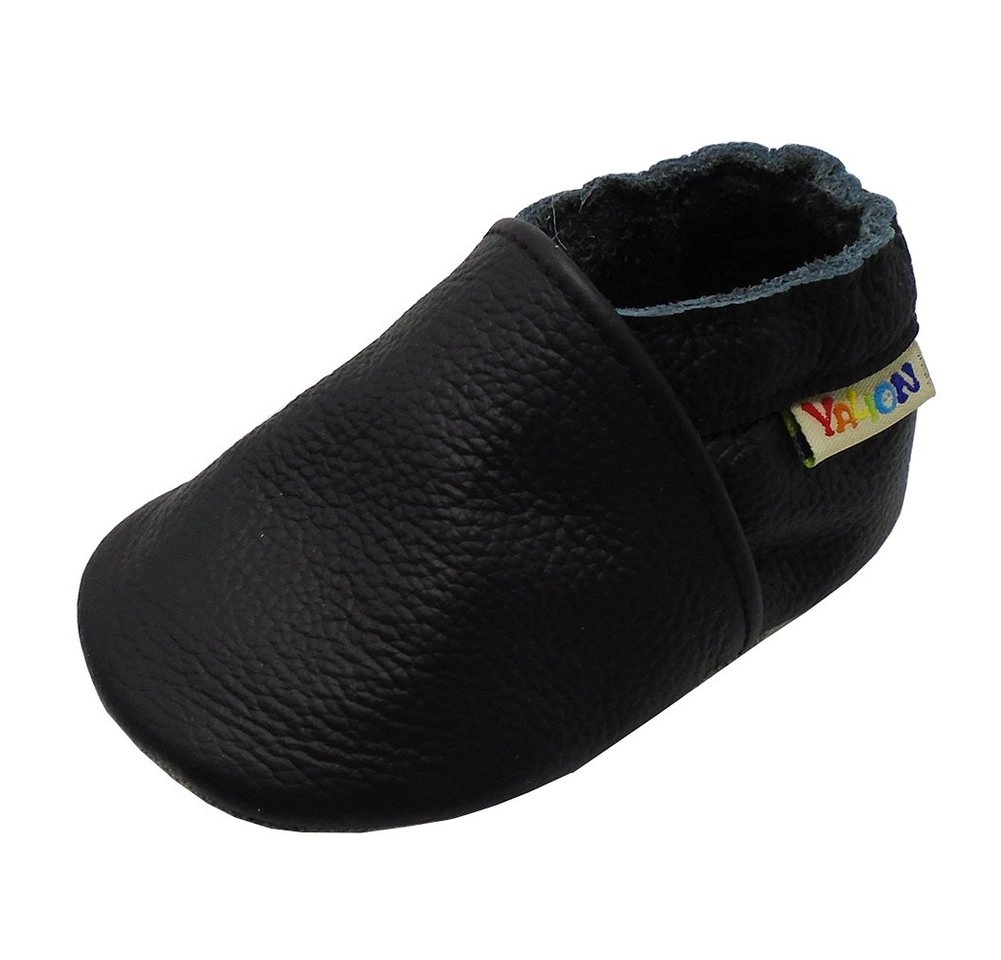 Yalion »Weiche Leder Lauflernschuhe Hausschuhe Lederpuschen Schwarz 100% Leder« Krabbelschuh