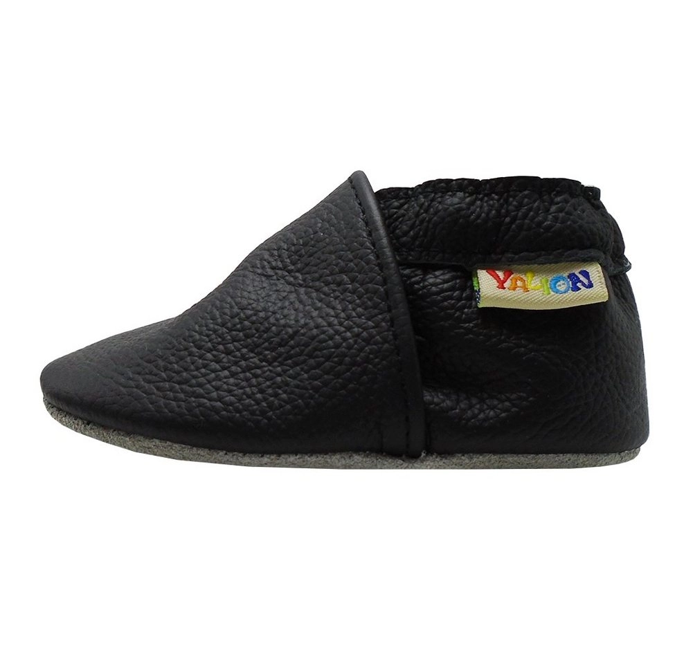 Yalion »Weiche Leder Lauflernschuhe Hausschuhe Lederpuschen Schwarz 100% Leder« Krabbelschuh