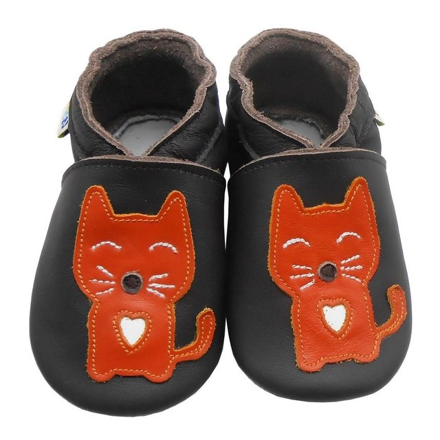 Yalion »Weiche Leder Lauflernschuhe Hausschuhe Lederpuschen Katze Schwarz 100% Leder« Krabbelschuh