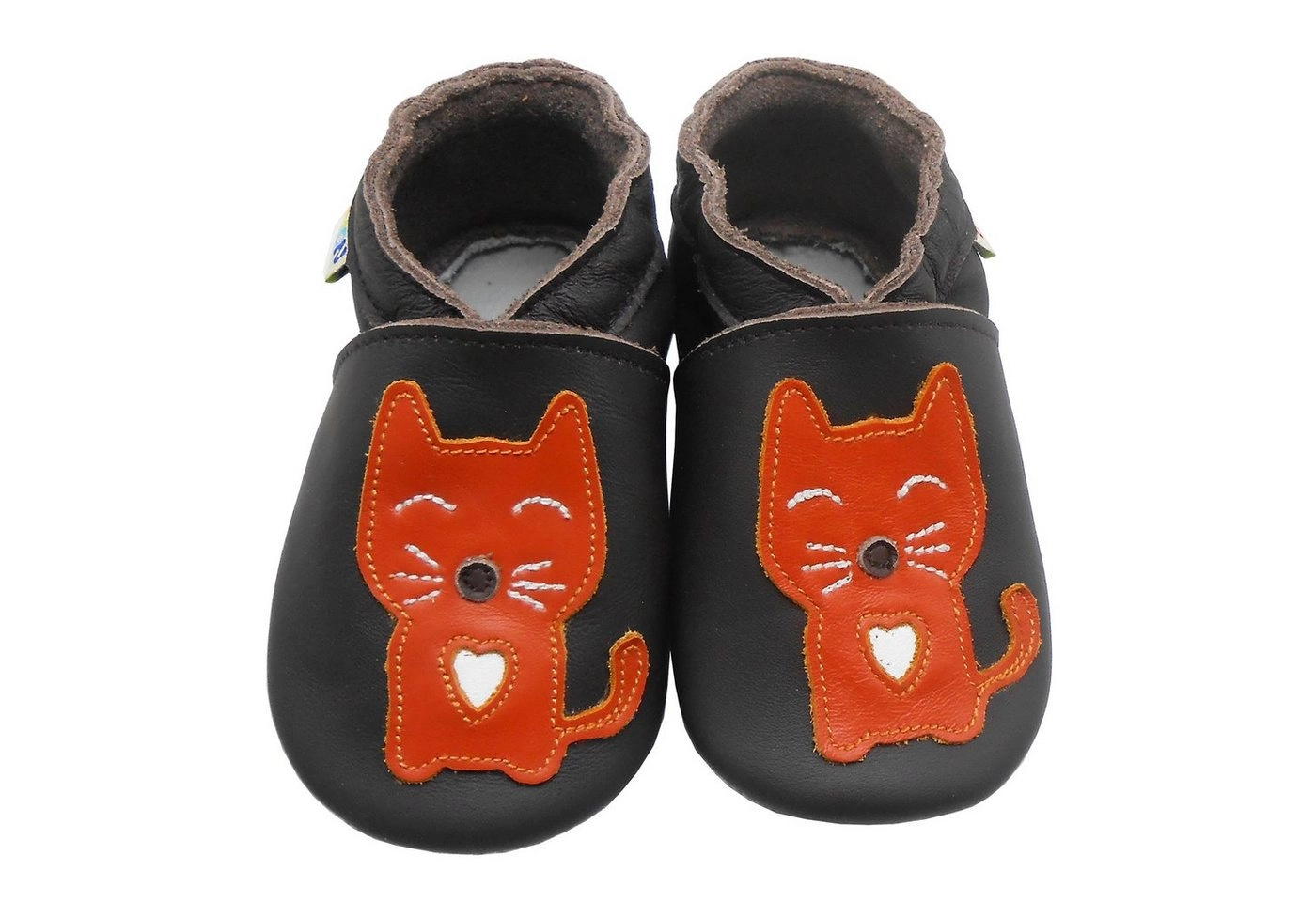 Yalion »Weiche Leder Lauflernschuhe Hausschuhe Lederpuschen Katze Schwarz 100% Leder« Krabbelschuh