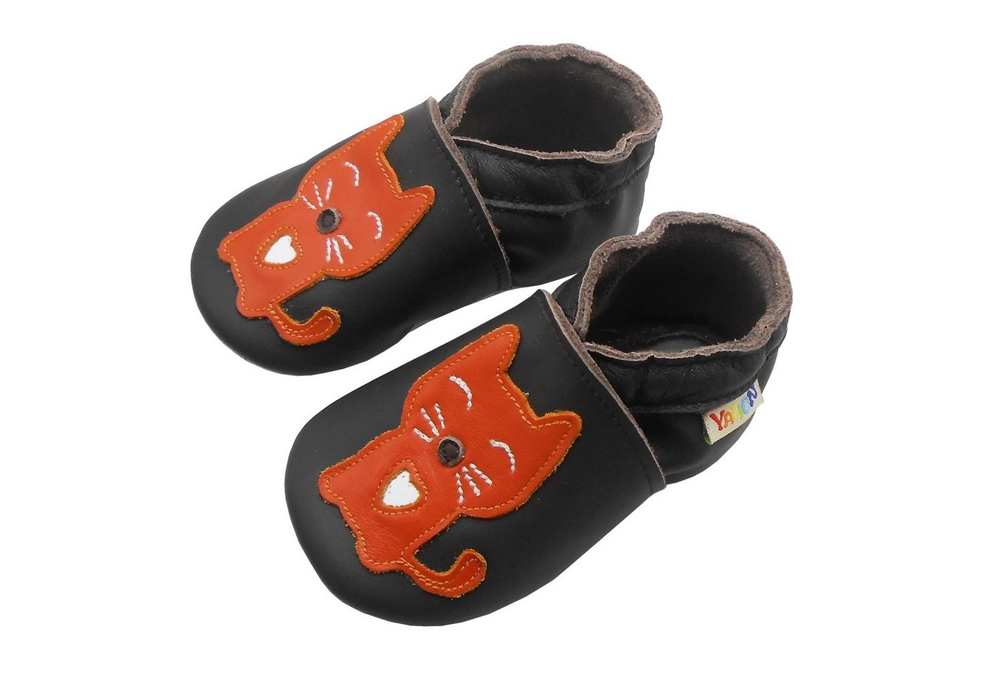 Yalion »Weiche Leder Lauflernschuhe Hausschuhe Lederpuschen Katze Schwarz 100% Leder« Krabbelschuh