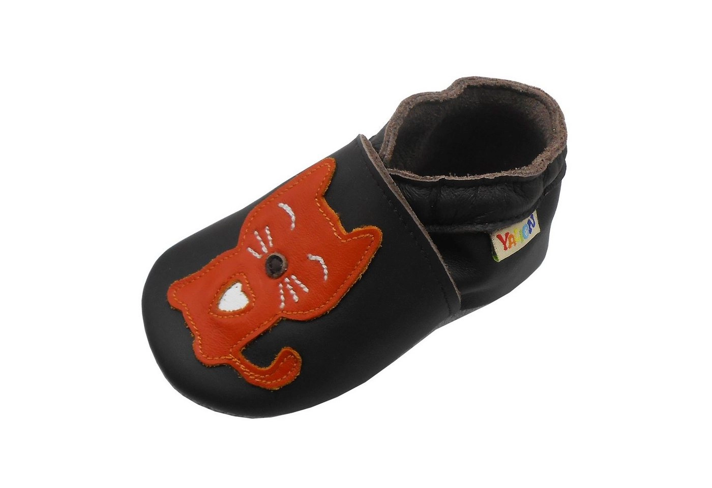 Yalion »Weiche Leder Lauflernschuhe Hausschuhe Lederpuschen Katze Schwarz 100% Leder« Krabbelschuh