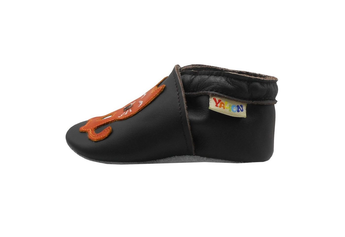 Yalion »Weiche Leder Lauflernschuhe Hausschuhe Lederpuschen Katze Schwarz 100% Leder« Krabbelschuh