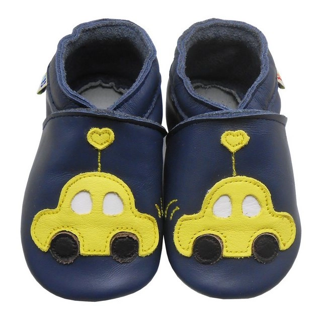 Yalion »Weiche Leder Lauflernschuhe Hausschuhe Lederpuschen Auto Dunkelblau 100% Leder« Krabbelschuh