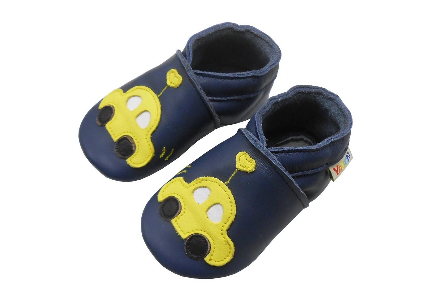 Yalion »Weiche Leder Lauflernschuhe Hausschuhe Lederpuschen Auto Dunkelblau 100% Leder« Krabbelschuh