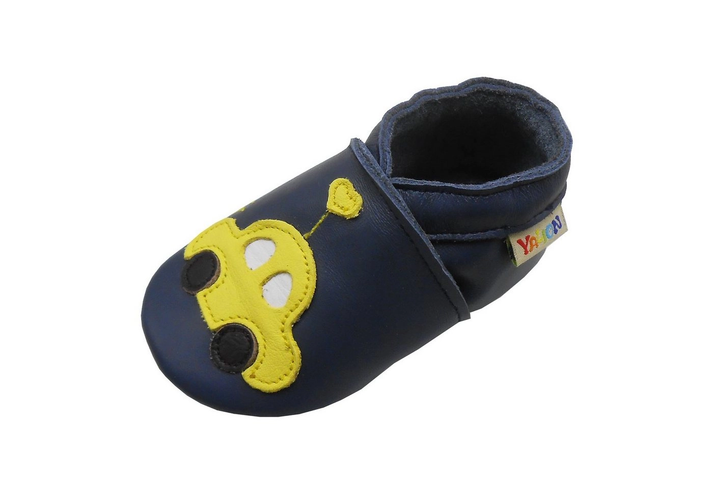 Yalion »Weiche Leder Lauflernschuhe Hausschuhe Lederpuschen Auto Dunkelblau 100% Leder« Krabbelschuh