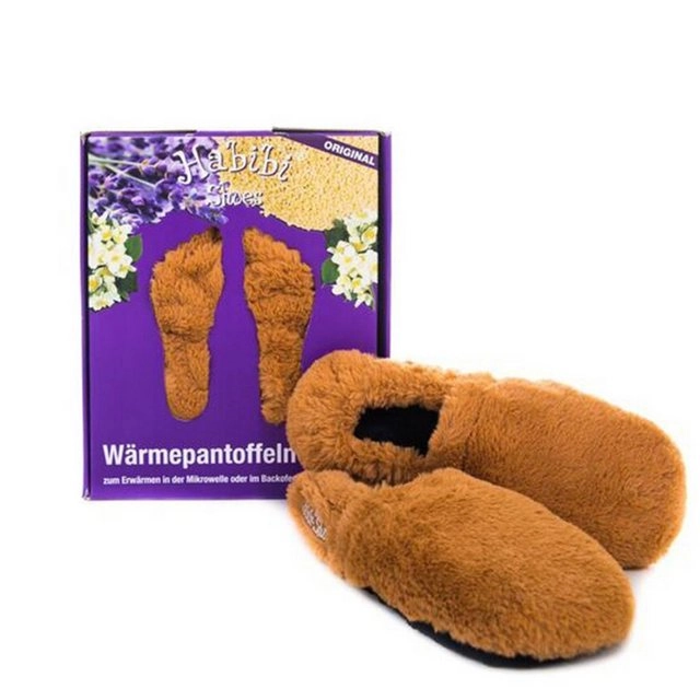 Habibi Plush »Habibi Wärmeschuhe caramel Gr L (EUR41-45) Mikrowelle« Hüttenschuhe (1 Paar Wärme-Hausschuhe, Wärmeschuhe caramel)