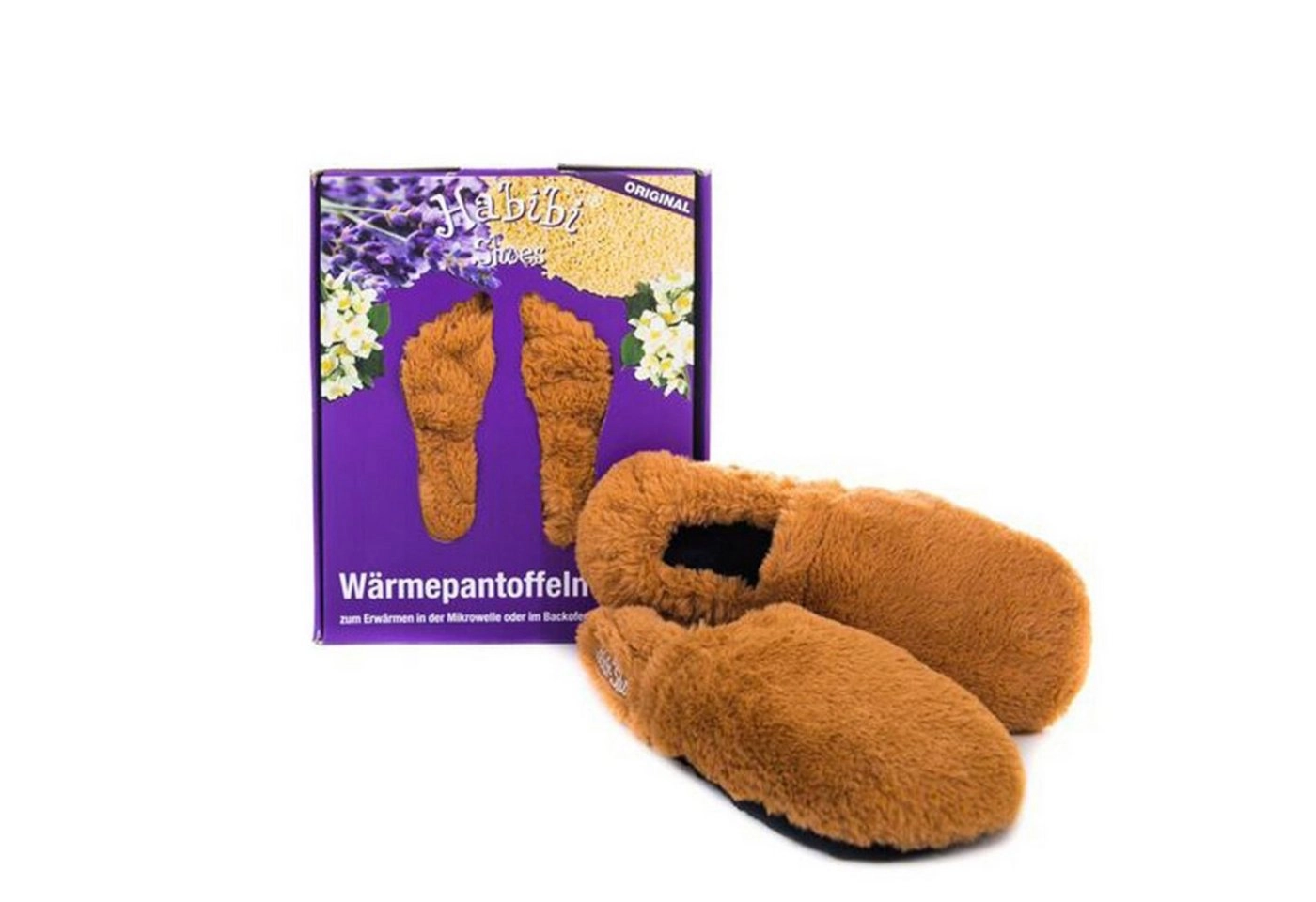 Habibi Plush »Habibi Wärmeschuhe caramel Gr L (EUR41-45) Mikrowelle« Hüttenschuhe (1 Paar Wärme-Hausschuhe, Wärmeschuhe caramel)