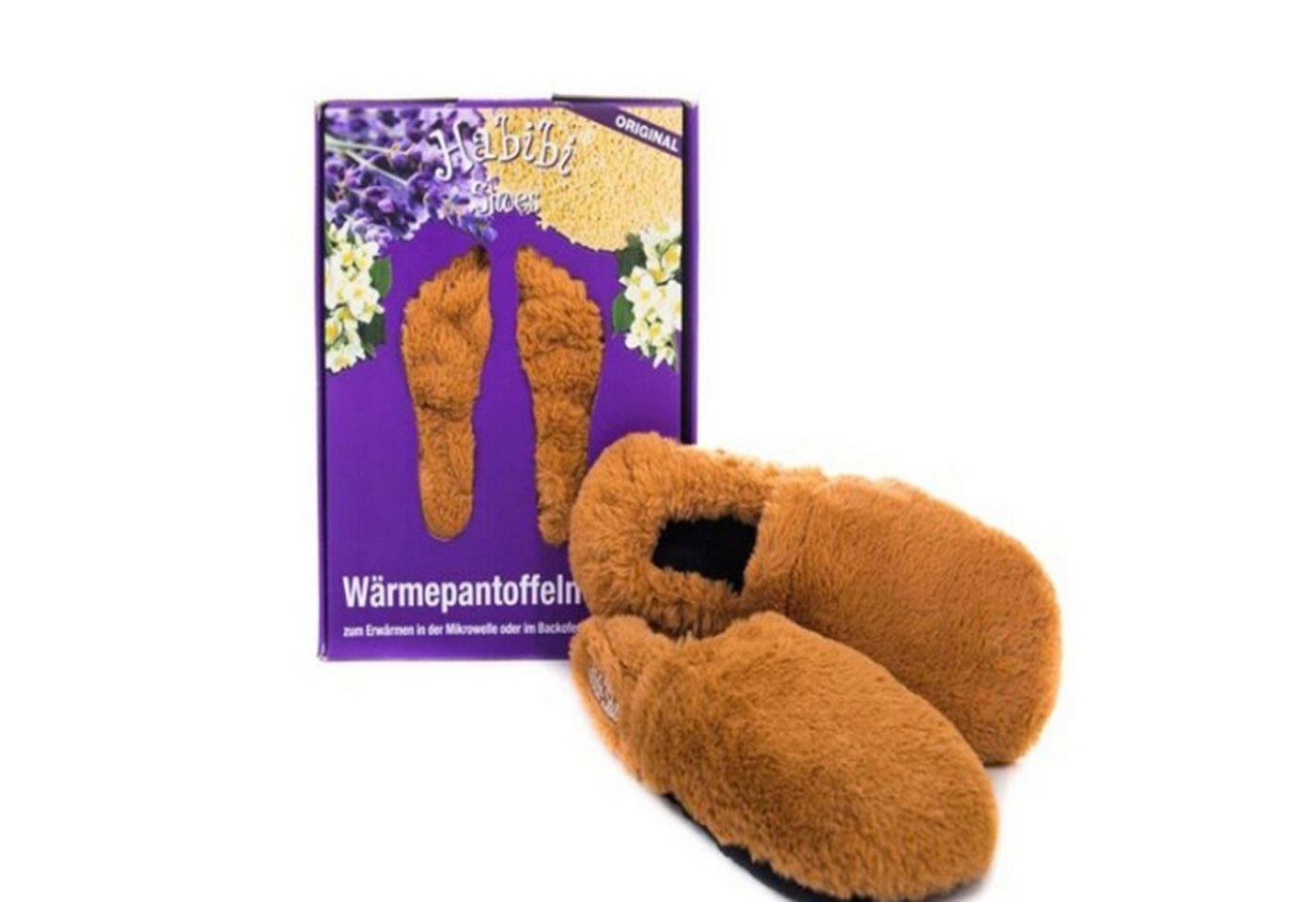 Habibi Plush »Habibi Wärmeschuhe caramel Gr L (EUR41-45) Mikrowelle« Hüttenschuhe (1 Paar Wärme-Hausschuhe, Wärmeschuhe caramel)