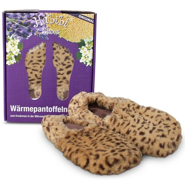 Habibi Plush »Habibi Wärmeschuhe Slippers Hausschuhe Wärmepantoffeln Leo Größe M (37-40) für Mikrowelle und Backofen« Hüttenschuhe (1 Paar Wärme-Hausschuhe, Wärmeschuhe Leo)