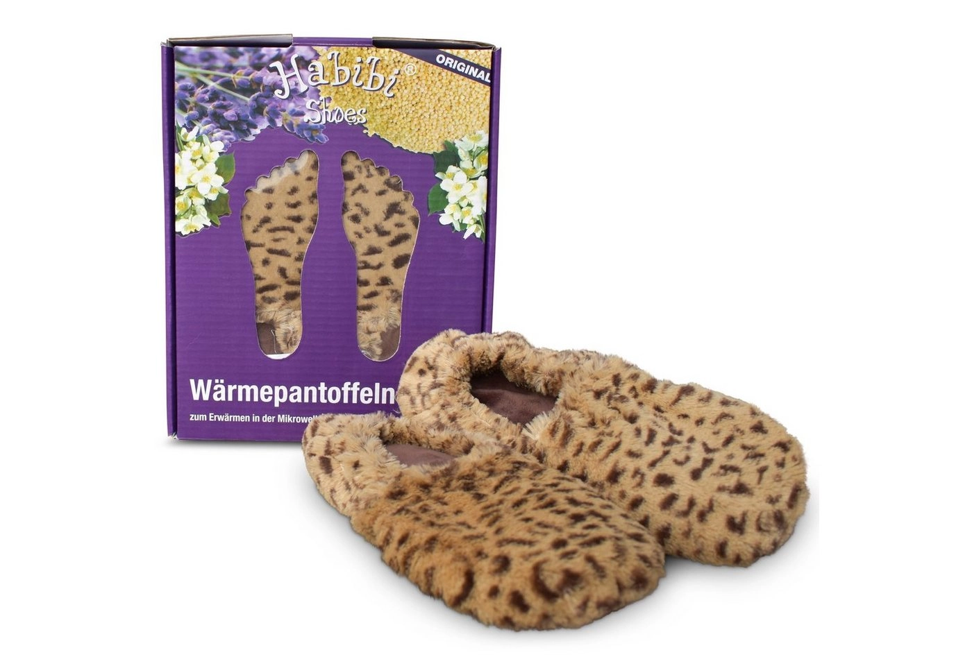 Habibi Plush »Habibi Wärmeschuhe Slippers Hausschuhe Wärmepantoffeln Leo Größe M (37-40) für Mikrowelle und Backofen« Hüttenschuhe (1 Paar Wärme-Hausschuhe, Wärmeschuhe Leo)