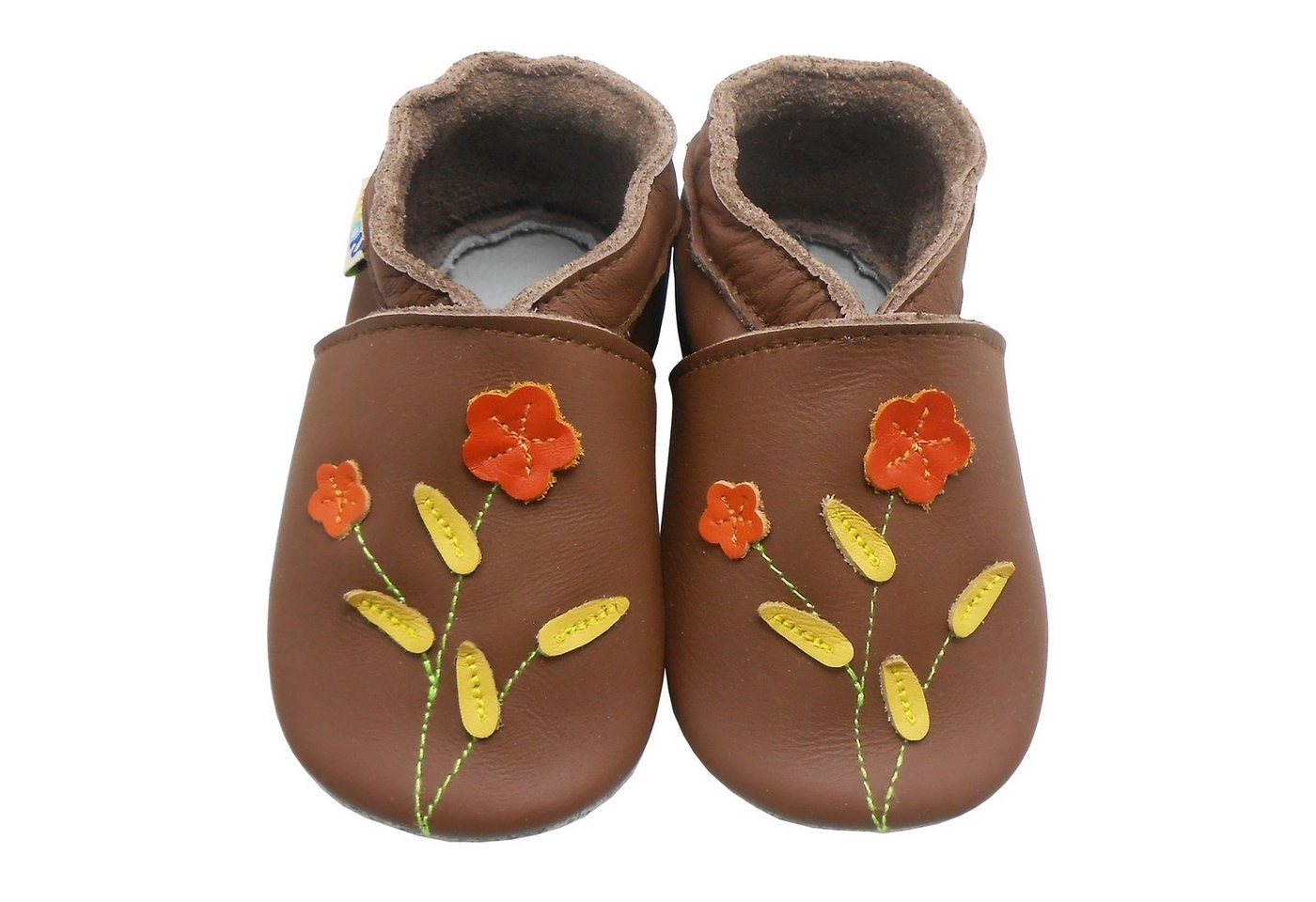 Yalion »Weiche Leder Lauflernschuhe Hausschuhe Lederpuschen Zwei-Blumen-Braun 100% Leder« Krabbelschuh