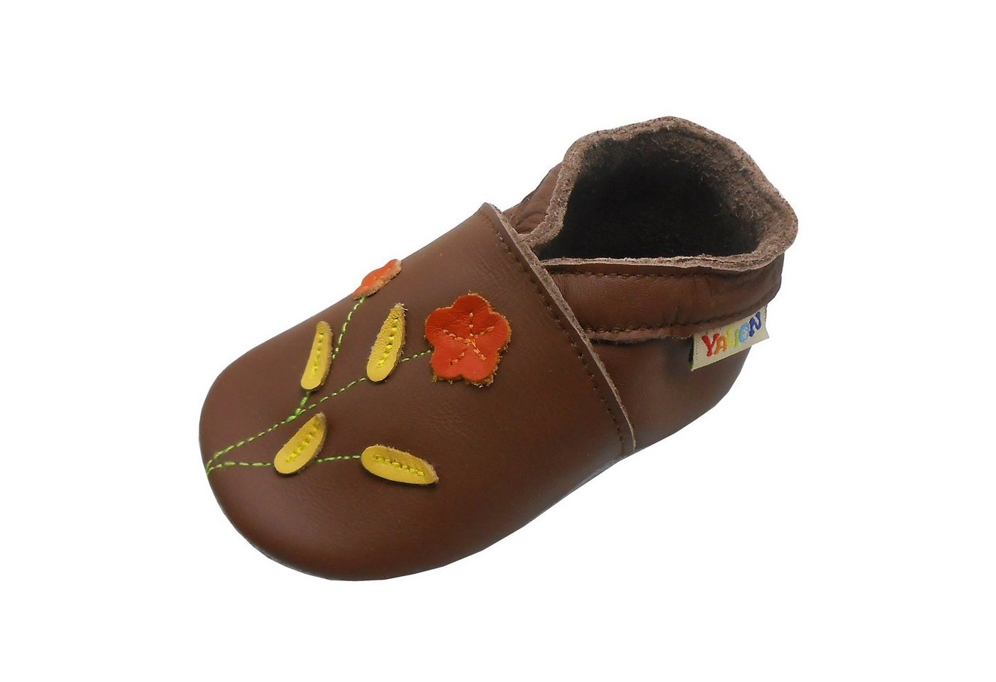 Yalion »Weiche Leder Lauflernschuhe Hausschuhe Lederpuschen Zwei-Blumen-Braun 100% Leder« Krabbelschuh