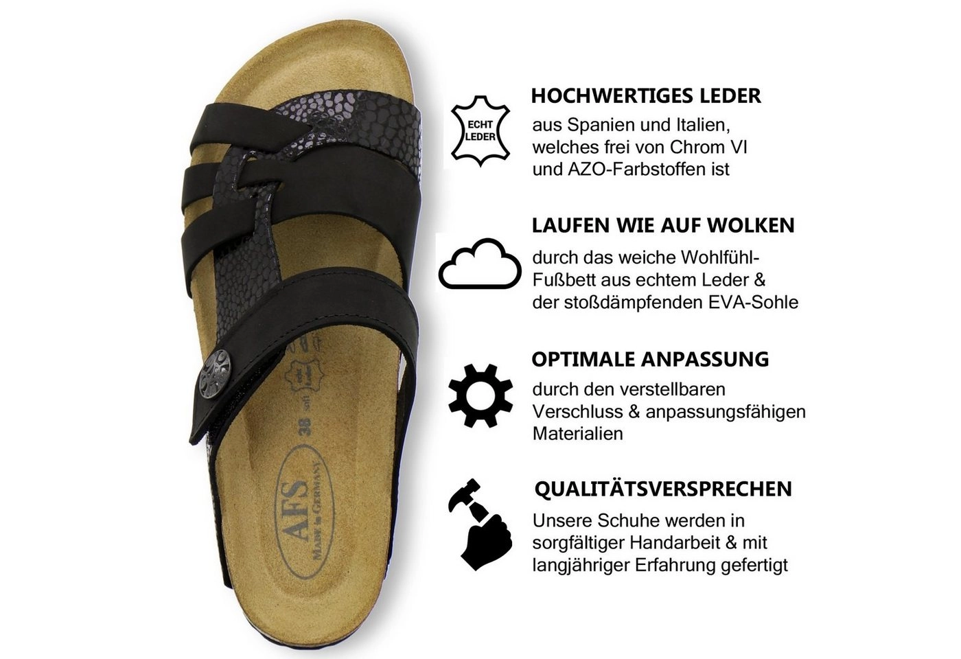 AFS-Schuhe »2120« Pantolette für Damen aus Leder mit Klettverschluss, Made in Germany