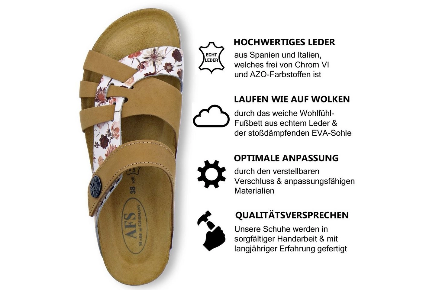 AFS-Schuhe »2120« Pantolette für Damen aus Leder mit Klettverschluss, Made in Germany