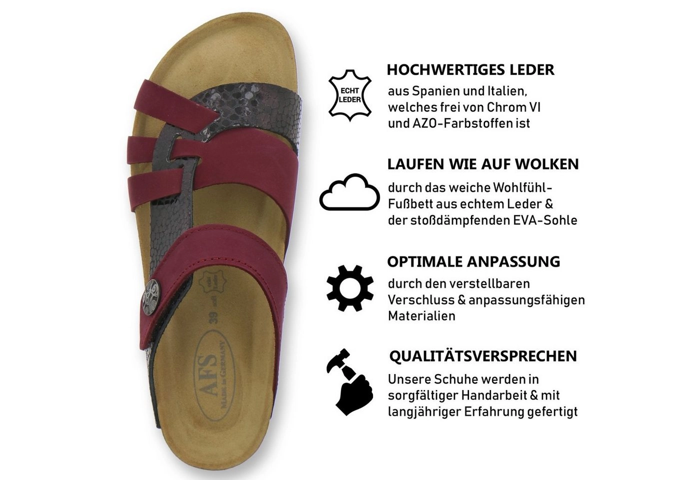 AFS-Schuhe »2120« Pantolette für Damen aus Leder mit Klettverschluss, Made in Germany
