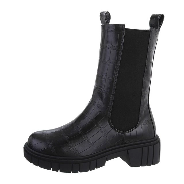 Ital-Design »Damen Freizeit« Stiefelette Blockabsatz Plateaustiefeletten in Schwarz