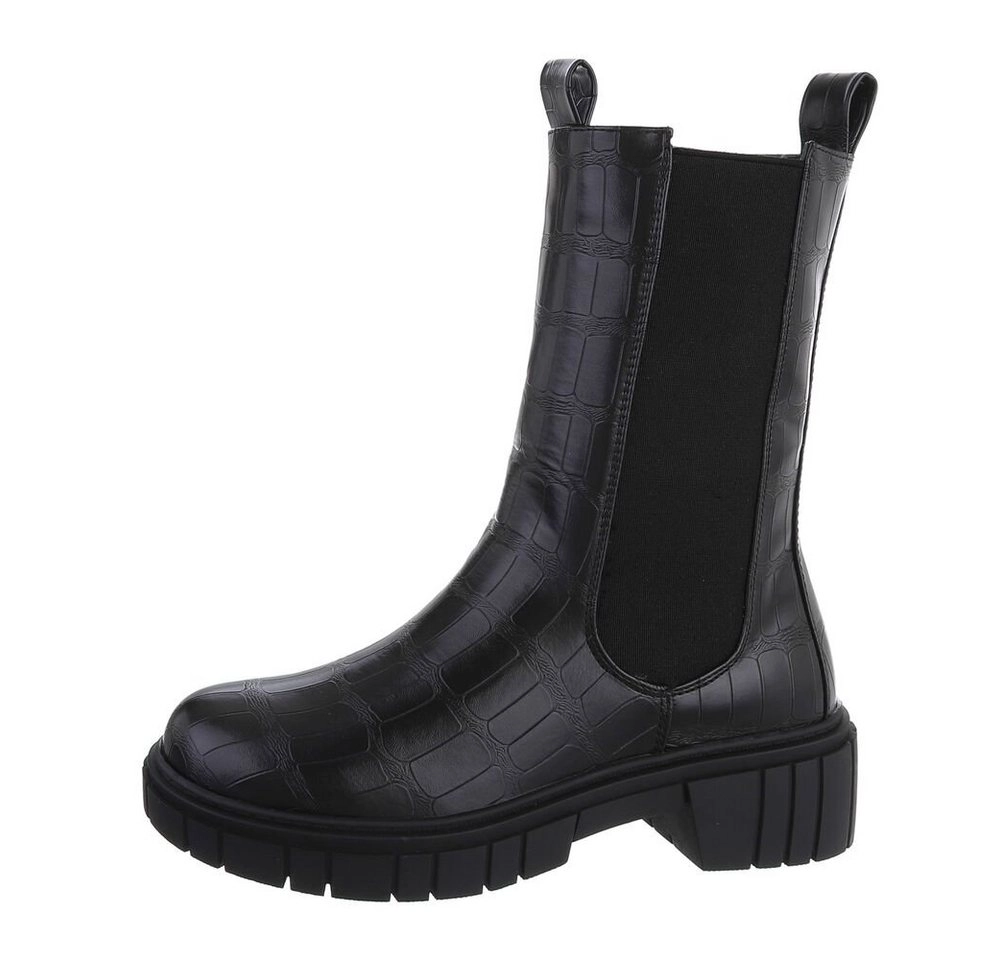 Ital-Design »Damen Freizeit« Stiefelette Blockabsatz Plateaustiefeletten in Schwarz