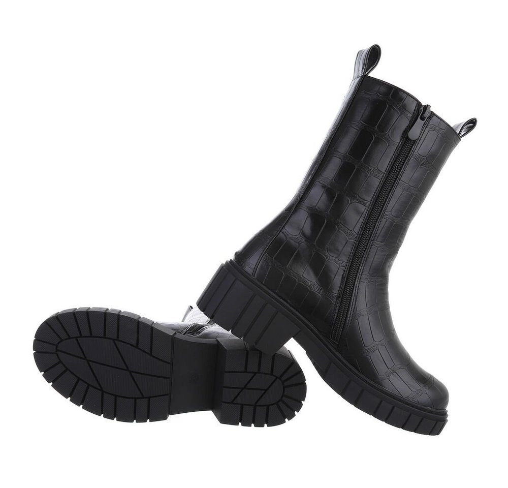 Ital-Design »Damen Freizeit« Stiefelette Blockabsatz Plateaustiefeletten in Schwarz