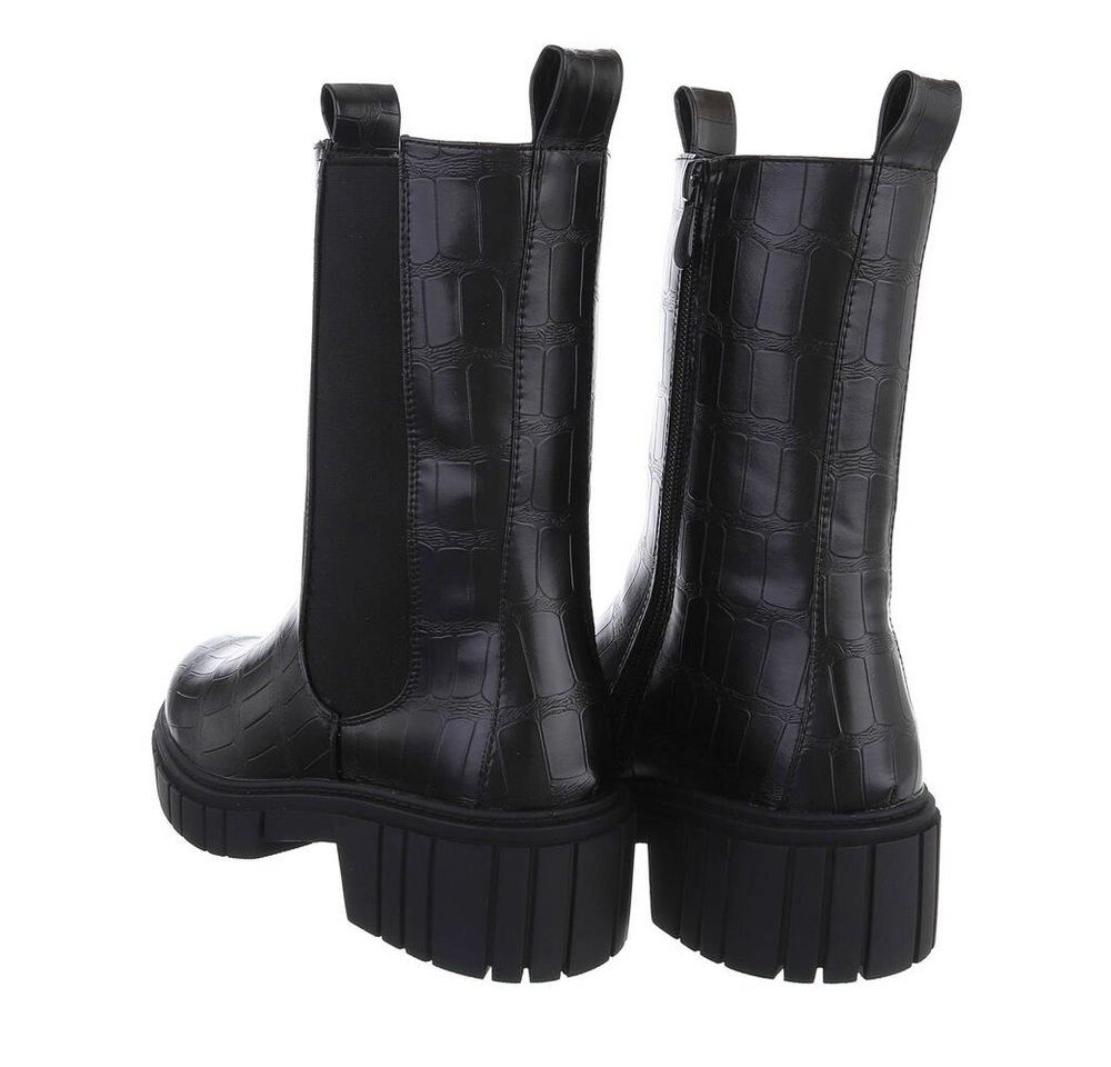 Ital-Design »Damen Freizeit« Stiefelette Blockabsatz Plateaustiefeletten in Schwarz