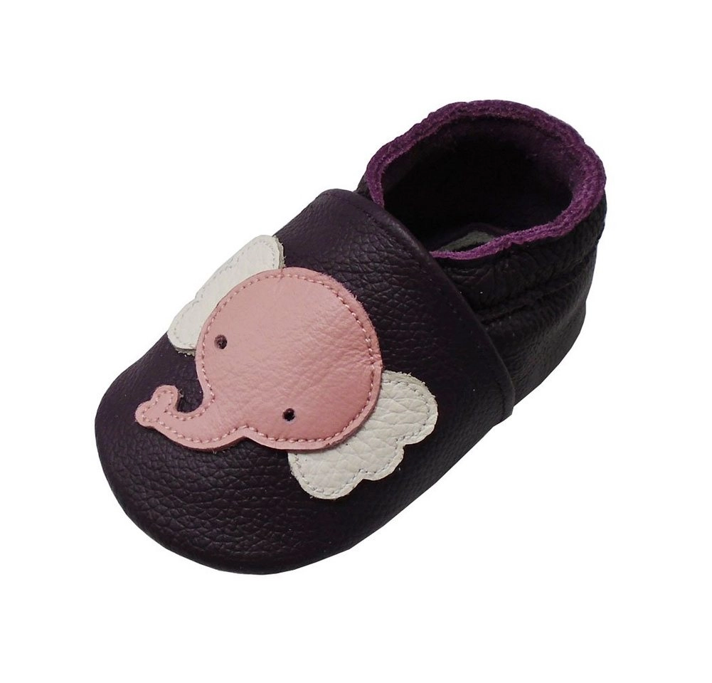 Yalion »Weiche Leder Lauflernschuhe Hausschuhe Lederpuschen Elefant Lila 100% Leder« Krabbelschuh