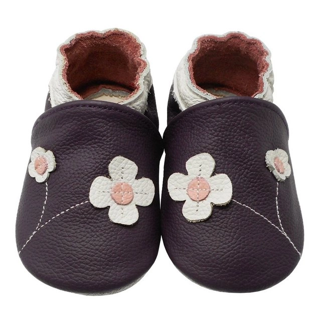 Yalion »Weiche Leder Lauflernschuhe Hausschuhe Lederpuschen 2-Blumen Lila 100% Leder« Krabbelschuh