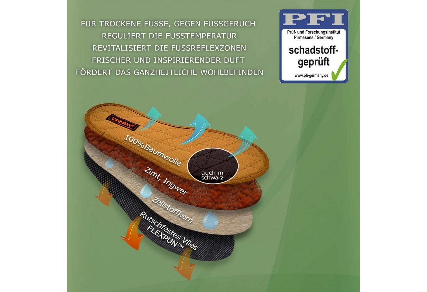 CINNEA »Wellness Zimt-Einlegesohlen, Vorteilspack: 6 Paar« Fitnessschuh (6-tlg) gegen Schweißfüße und Fußgeruch, desodorierend, wärmend