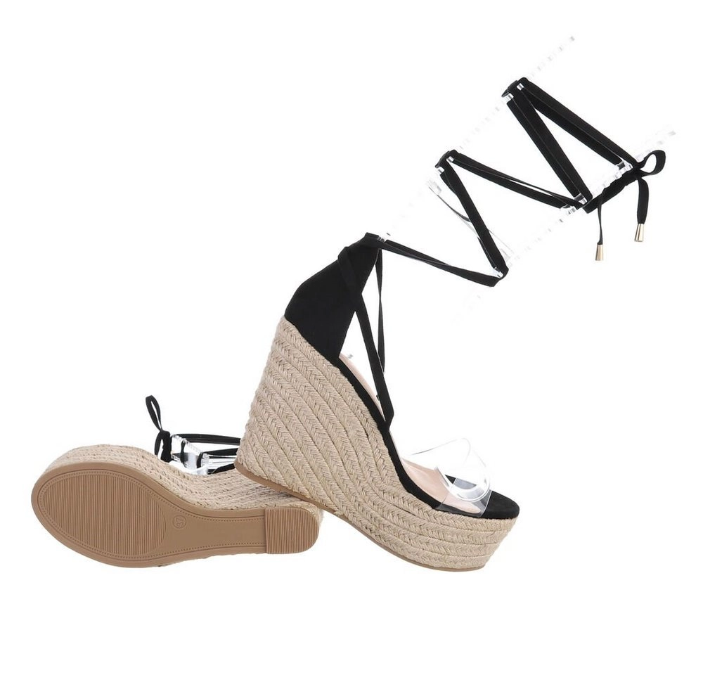 Ital-Design »Damen Boho/Hippie« Sandalette Keilabsatz/Wedge Keilsandaletten in Schwarz