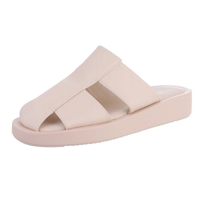 Ital-Design »Damen Mules Freizeit« Sandalette Flach Pantoletten in Beige