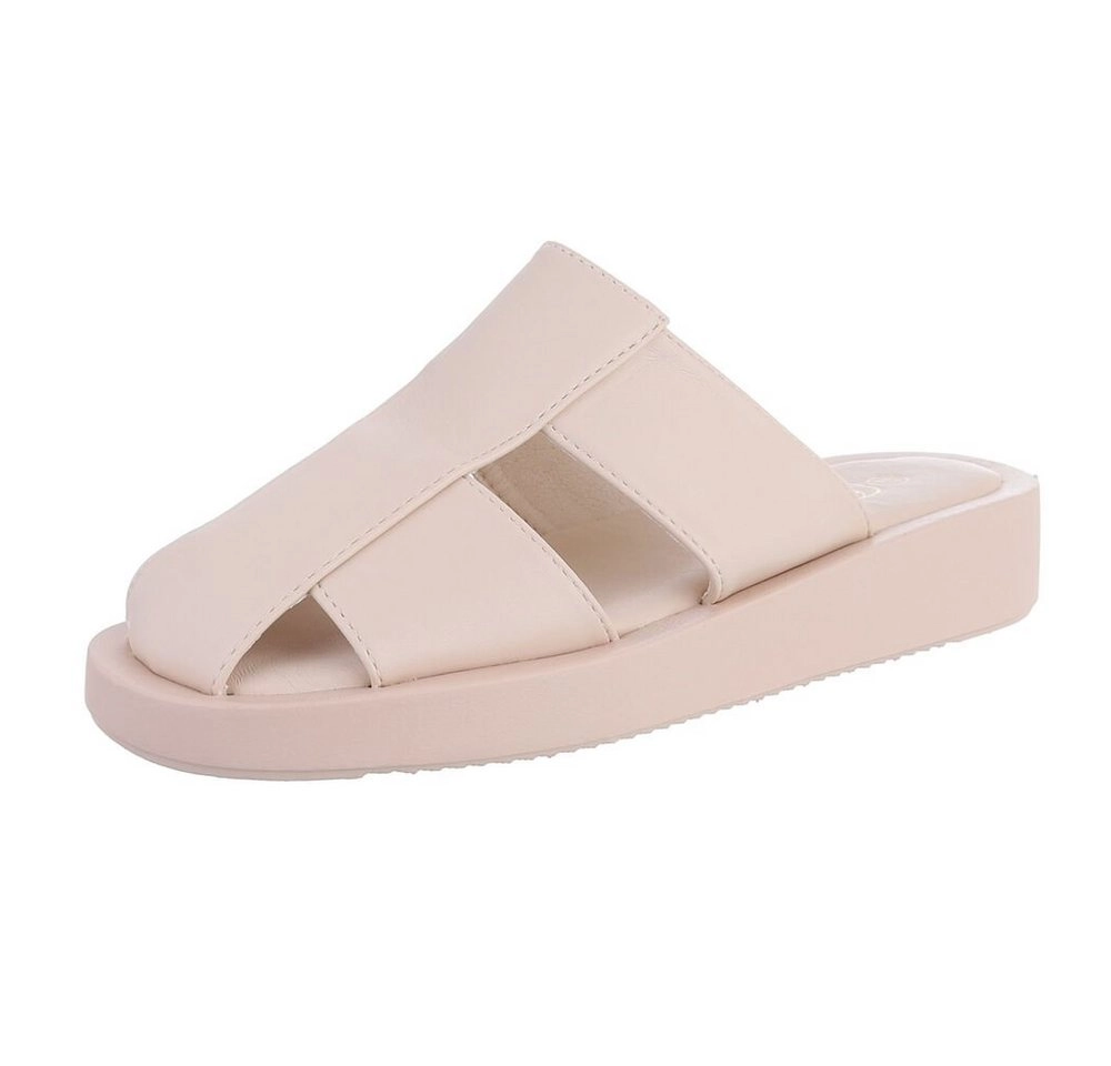 Ital-Design »Damen Mules Freizeit« Sandalette Flach Pantoletten in Beige