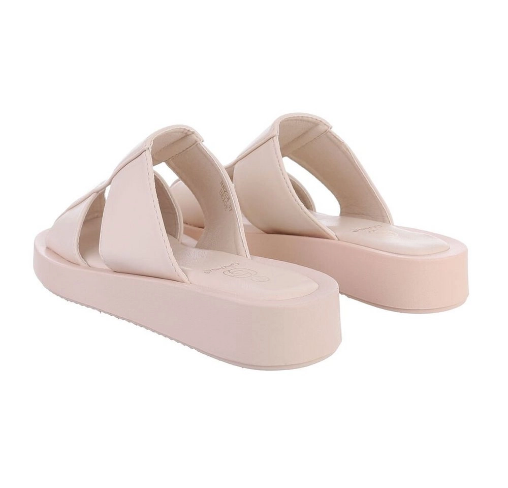 Ital-Design »Damen Mules Freizeit« Sandalette Flach Pantoletten in Beige