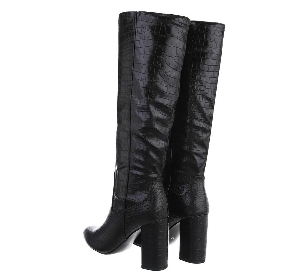 Ital-Design »Damen Elegant« Stiefel Blockabsatz High-Heel Stiefel in Schwarz