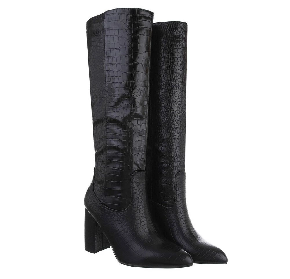 Ital-Design »Damen Elegant« Stiefel Blockabsatz High-Heel Stiefel in Schwarz