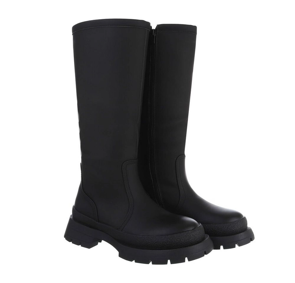 Ital-Design »Damen Freizeit« Stiefel Blockabsatz Plateaustiefel in Schwarz