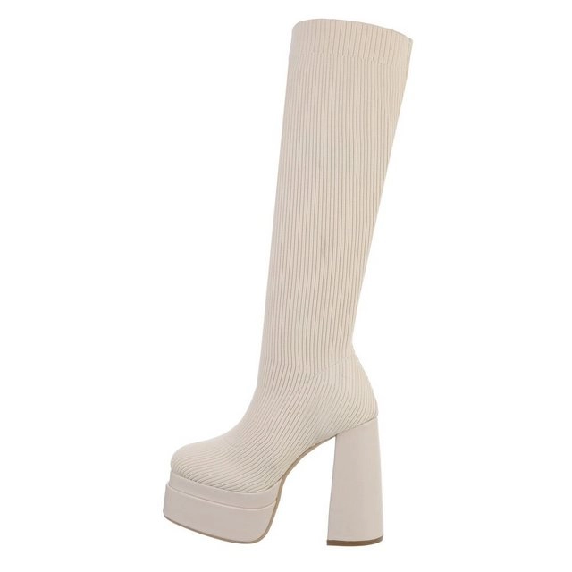 Ital-Design »Damen Schlupfschuhe Party & Clubwear« Stiefel Blockabsatz High-Heel Stiefel in Beige