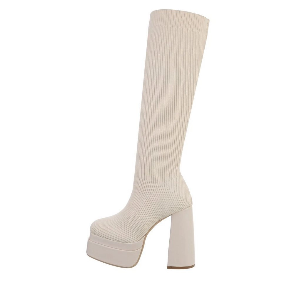 Ital-Design »Damen Schlupfschuhe Party & Clubwear« Stiefel Blockabsatz High-Heel Stiefel in Beige