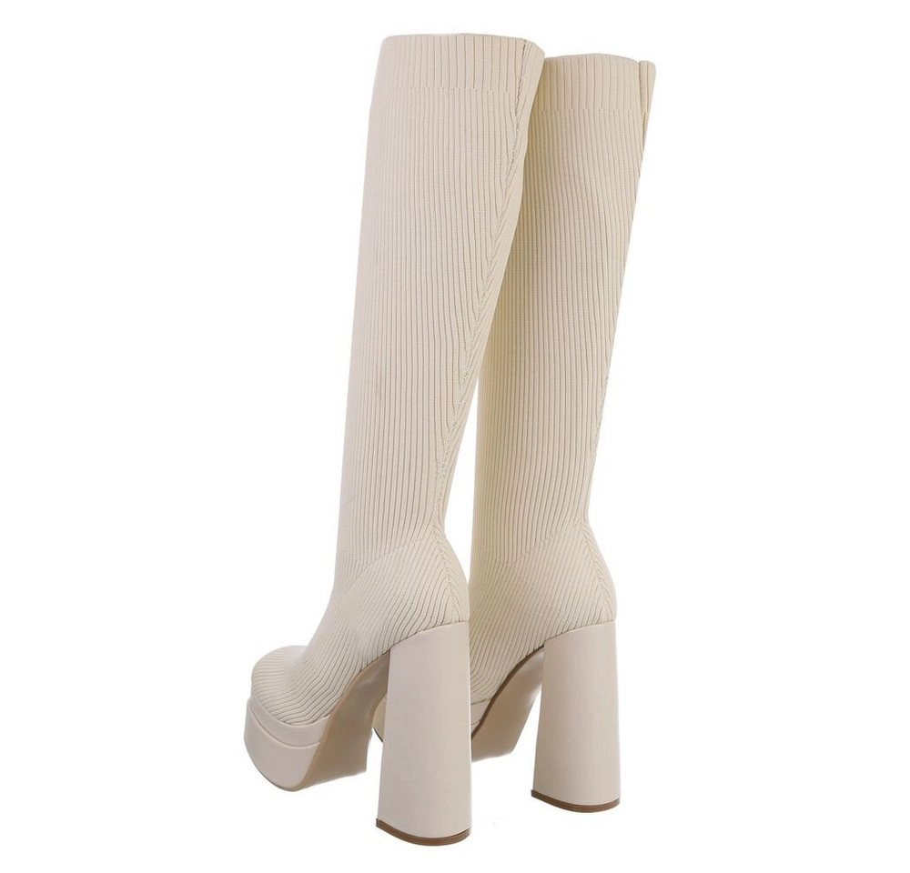 Ital-Design »Damen Schlupfschuhe Party & Clubwear« Stiefel Blockabsatz High-Heel Stiefel in Beige