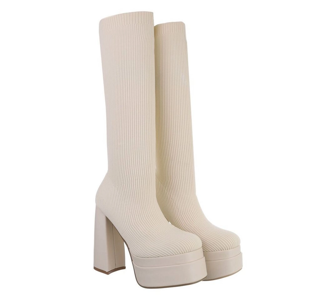 Ital-Design »Damen Schlupfschuhe Party & Clubwear« Stiefel Blockabsatz High-Heel Stiefel in Beige