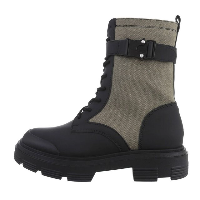 Ital-Design »Damen Schnürschuhe Outdoor« Stiefelette Blockabsatz Plateaustiefeletten in Grün