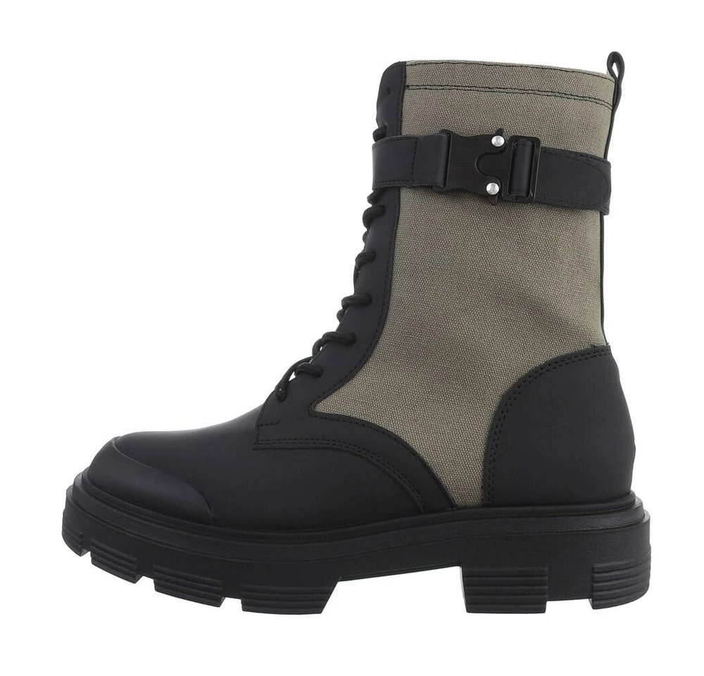 Ital-Design »Damen Schnürschuhe Outdoor« Stiefelette Blockabsatz Plateaustiefeletten in Grün