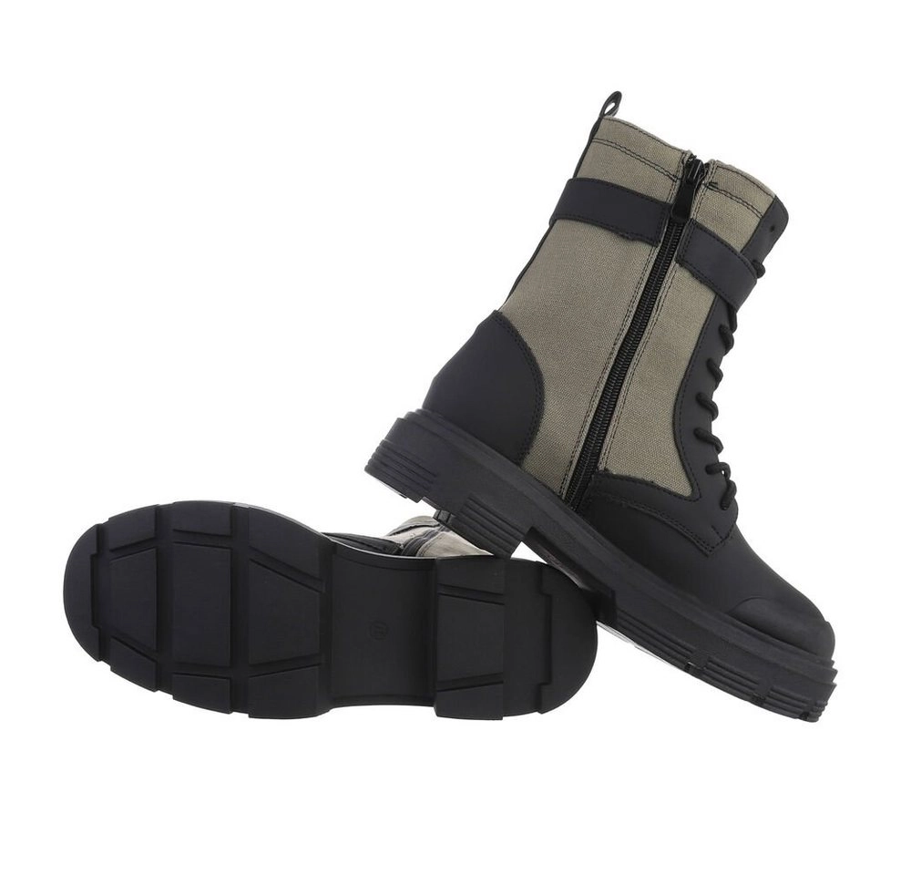 Ital-Design »Damen Schnürschuhe Outdoor« Stiefelette Blockabsatz Plateaustiefeletten in Grün