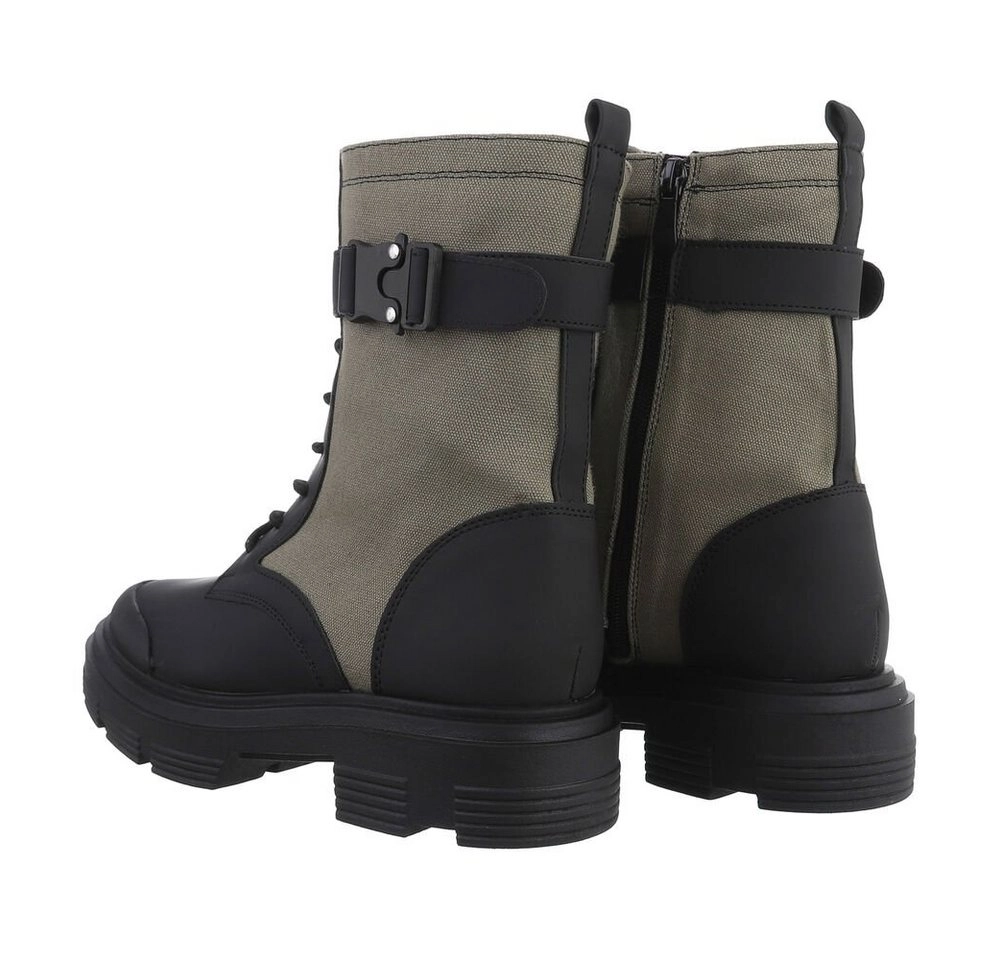 Ital-Design »Damen Schnürschuhe Outdoor« Stiefelette Blockabsatz Plateaustiefeletten in Grün