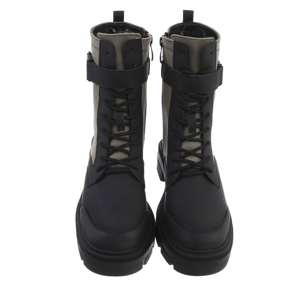 Ital-Design »Damen Schnürschuhe Outdoor« Stiefelette Blockabsatz Plateaustiefeletten in Grün