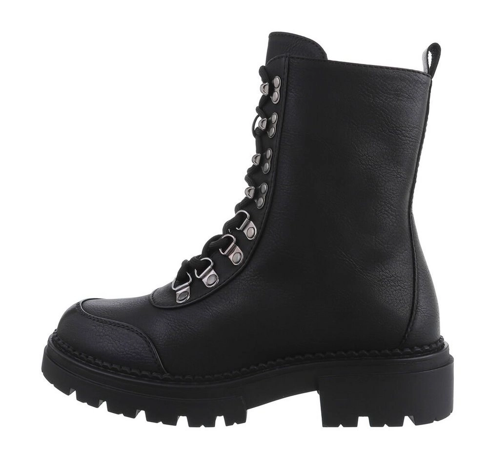 Ital-Design »Damen Schnürschuhe Freizeit« Stiefelette Blockabsatz Plateaustiefeletten in Schwarz