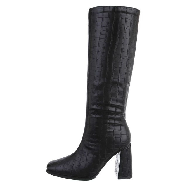 Ital-Design »Damen Elegant« Stiefel Blockabsatz High-Heel Stiefel in Schwarz